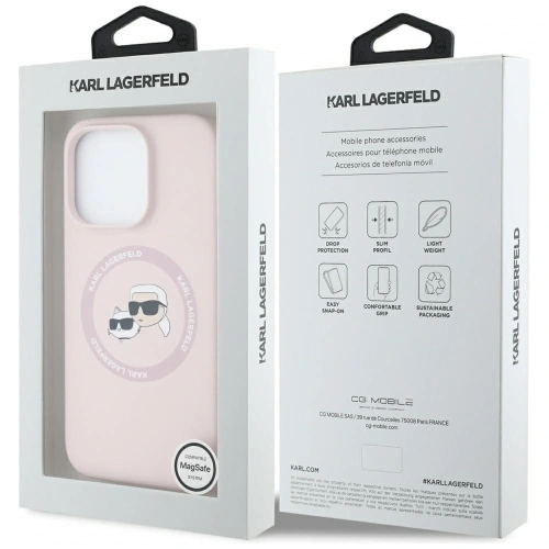 Etui Karl Lagerfeld Silicone Double Heads And Circle MagSafe do Apple iPhone 16 Pro Max różowy
