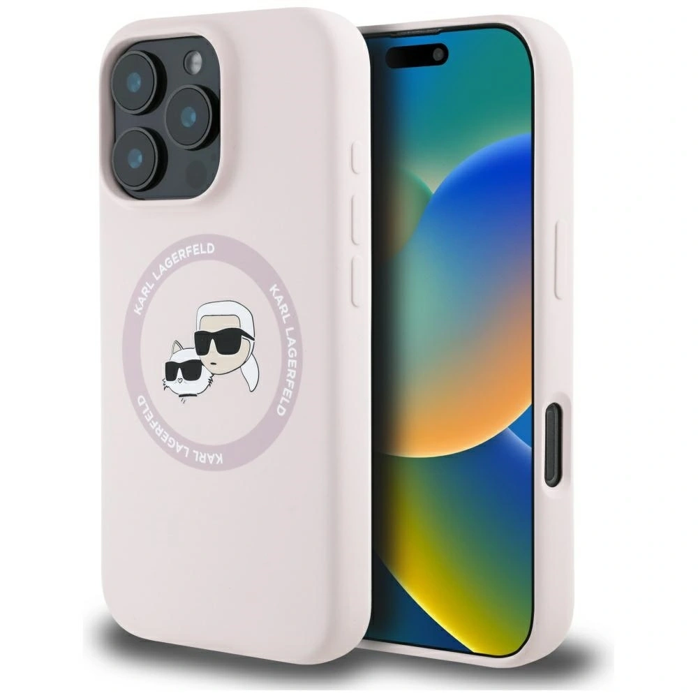 Hurtownia GSM - Karl Lagerfeld Silikonové dvojité hlavy a kruh MagSafe Apple iPhone 16 Pro růžový - KLD21965 - {ean13} - Hurt