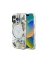 Guess Glitter květiny trojúhelníkové tlačítka MagSafe Apple iPhone 16 Pro bílý