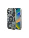 Guess Glitrové květiny trojúhelníkové tlačítka MagSafe Apple iPhone 16 Pro černý