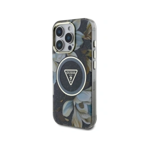 Hurtownia GSM - Guess Glitrové květiny trojúhelníkové tlačítka MagSafe Apple iPhone 16 Pro černý - GUE4412 - {ean13} - Hurt