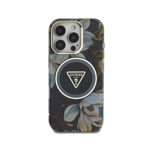 Hurtownia GSM - Guess Glitrové květiny trojúhelníkové tlačítka MagSafe Apple iPhone 16 Pro černý - GUE4412 - {ean13} - Hurt
