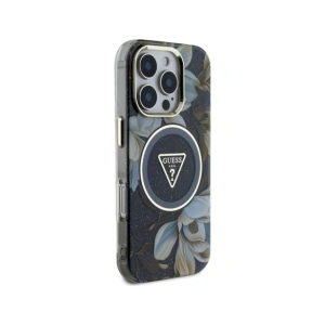 Hurtownia GSM - Guess Glitrové květiny trojúhelníkové tlačítka MagSafe Apple iPhone 16 Pro černý - GUE4412 - {ean13} - Hurt