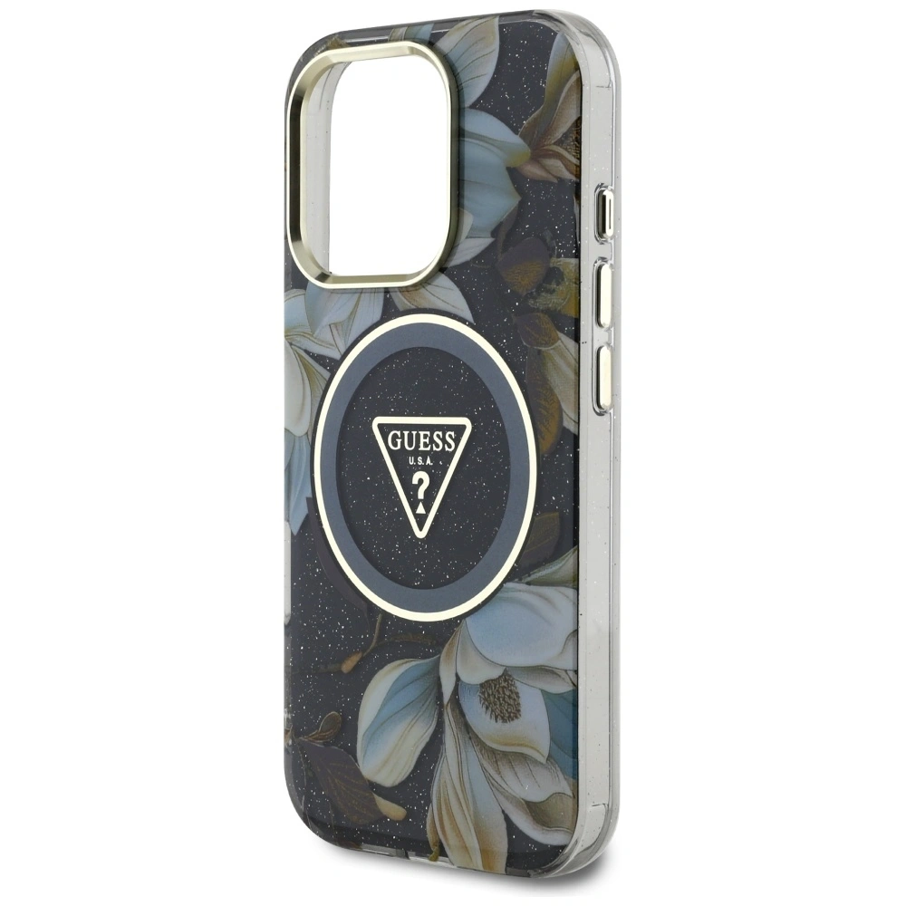 Hurtownia GSM - Etui Guess Glitter Flowers Triangle Buttons MagSafe do Apple iPhone 16 Pro czarny - GUE4412 - {ean13} - Hurt