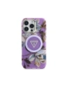 Wholesale Guess Glitter Flowers Triangle Buttons MagSafe Apple iPhone 16 Pro purple - GUE4413 - {ean13} - Hurt