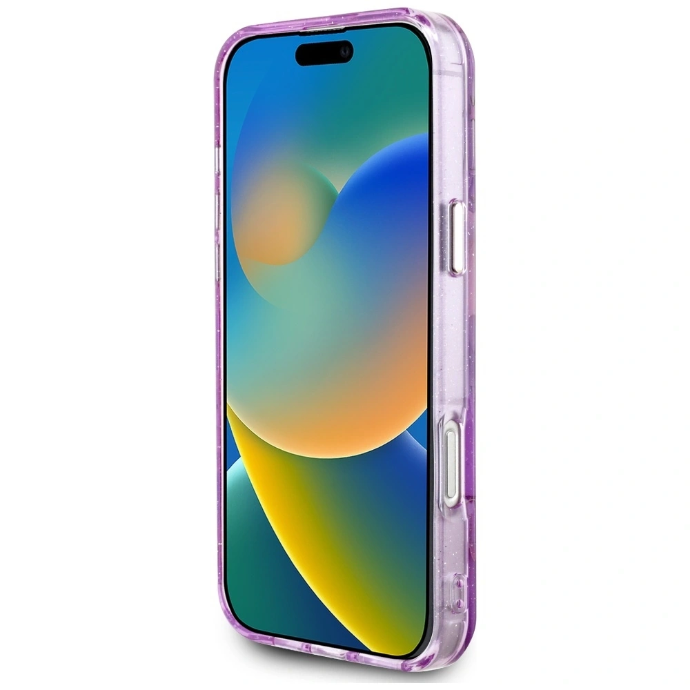 Hurtownia GSM - Guess Glitrové květiny trojúhelníkové tlačítka MagSafe Apple iPhone 16 Pro fialový - GUE4413 - {ean13} - Hurt