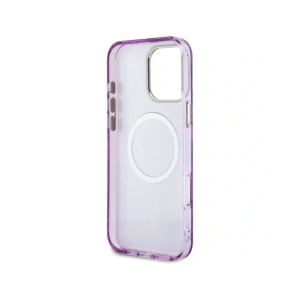 Etui Guess Glitter Flowers Triangle Buttons MagSafe do Apple iPhone 16 Pro fioletowy