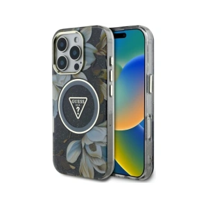 Wholesale Guess Glitter Flowers Triangle Buttons MagSafe Apple iPhone 16 Pro Max black - GUE4415 - {ean13} - Hurt