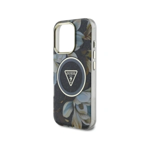 Wholesale Guess Glitter Flowers Triangle Buttons MagSafe Apple iPhone 16 Pro Max black - GUE4415 - {ean13} - Hurt