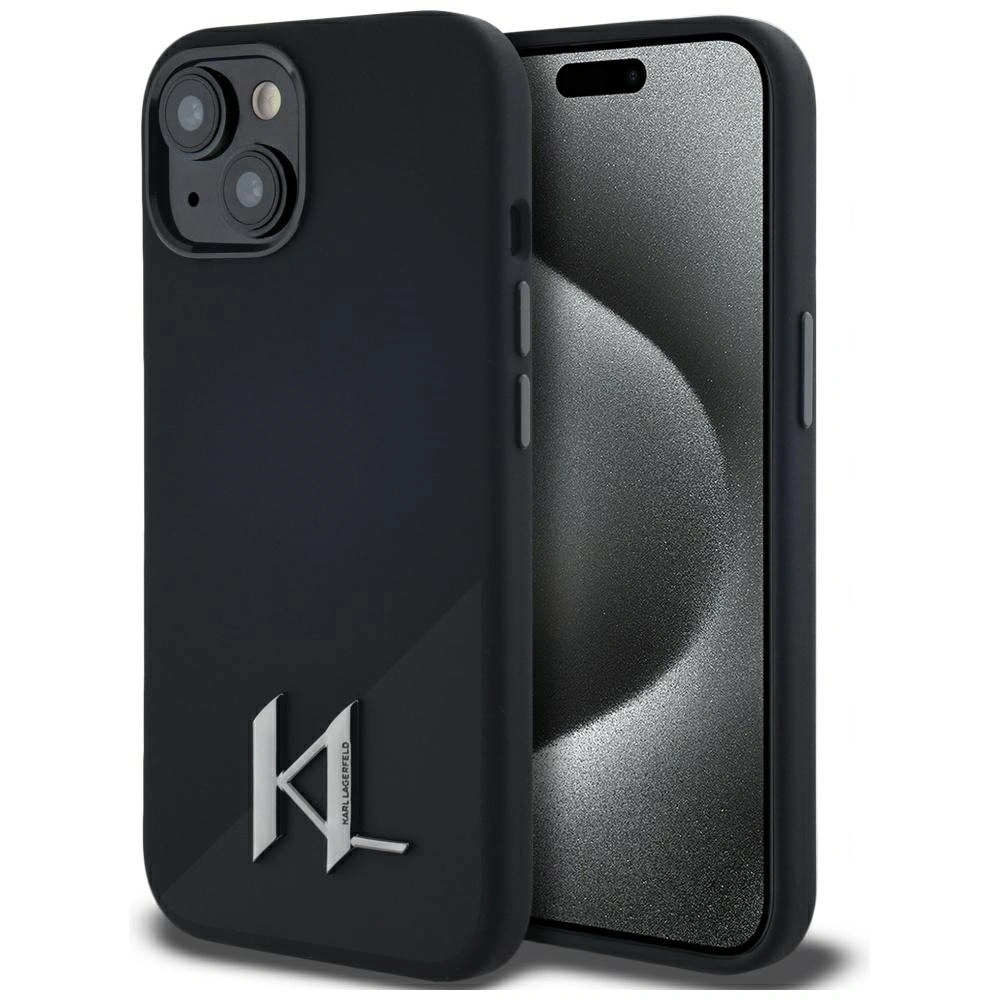 Wholesale Karl Lagerfeld Silicone Shadow Metal Initial MagSafe Apple iPhone 15 black - KLD21969 - {ean13} - Hurt
