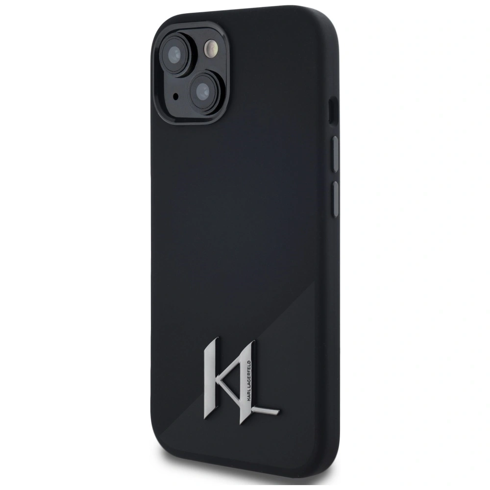 Wholesale Karl Lagerfeld Silicone Shadow Metal Initial MagSafe Apple iPhone 15 black - KLD21969 - {ean13} - Hurt