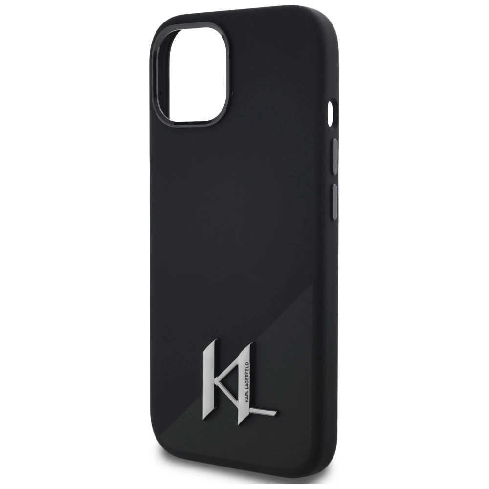 Wholesale Karl Lagerfeld Silicone Shadow Metal Initial MagSafe Apple iPhone 15 black - KLD21969 - {ean13} - Hurt
