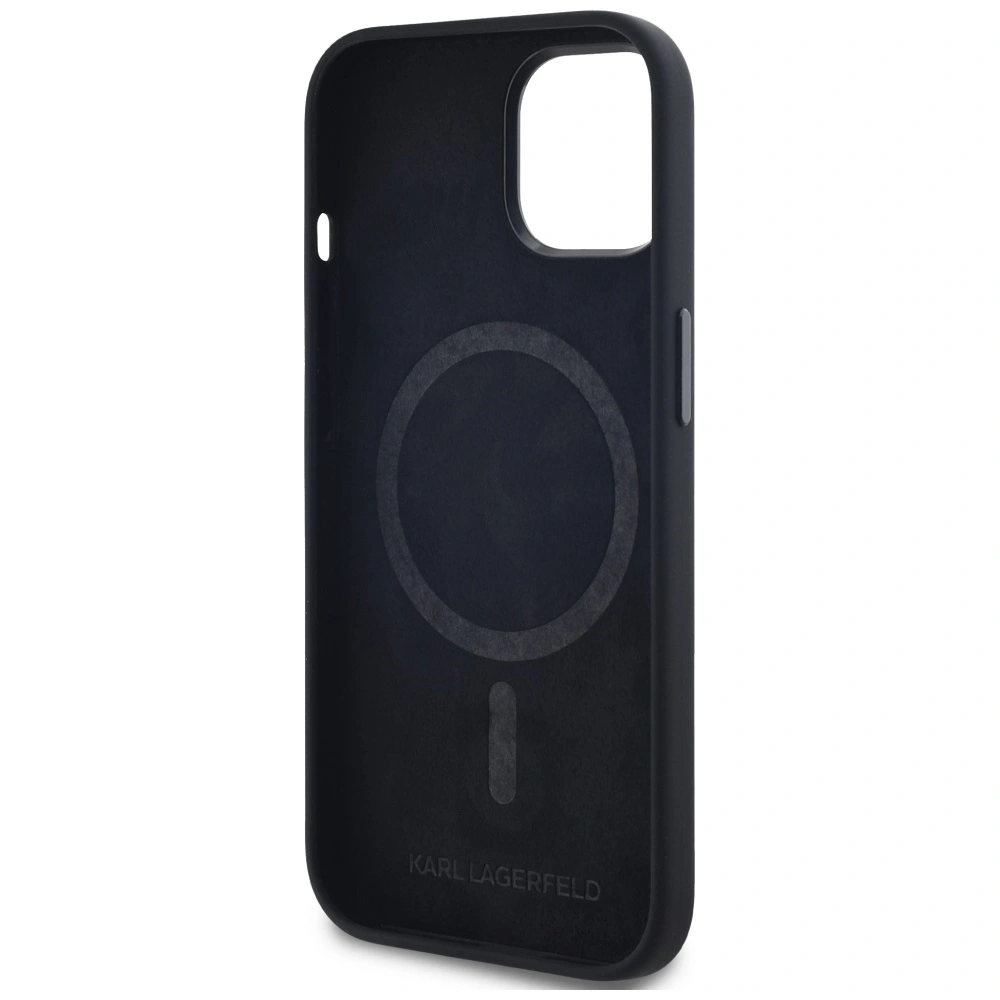 Wholesale Karl Lagerfeld Silicone Shadow Metal Initial MagSafe Apple iPhone 15 black - KLD21969 - {ean13} - Hurt