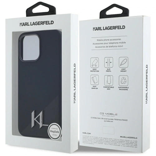 Etui Karl Lagerfeld Silicone Shadow Metal Initial MagSafe do Apple iPhone 15 Pro czarny