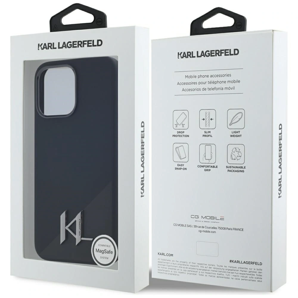 Hurtownia GSM - Karl Lagerfeld Umbră de silicon Metal Initial MagSafe Apple iPhone 15 Pro negru - KLD21970 - {ean13} - Hurt