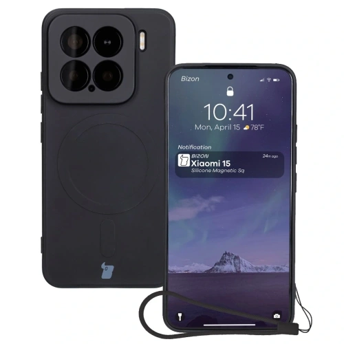 Silikonowe etui z pierścieniem magnetycznym Bizon Case Silicone Magnetic Sq do Xiaomi 15 czarne
