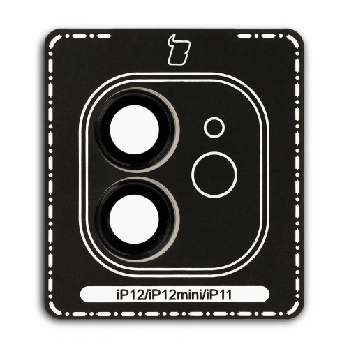 Szkło na aparat z aplikatorem Bizon Glass Snap Lens do Apple iPhone 12 / 12 Mini / 11 czarna ramka