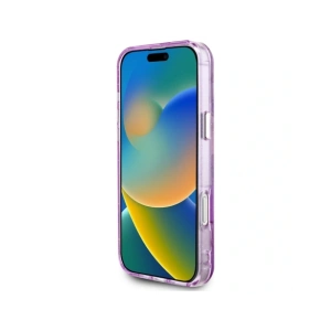 Etui Guess Glitter Flowers Triangle Buttons MagSafe do Apple iPhone 16 Pro Max fioletowy