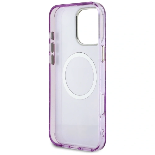 Etui Guess Glitter Flowers Triangle Buttons MagSafe do Apple iPhone 16 Pro Max fioletowy