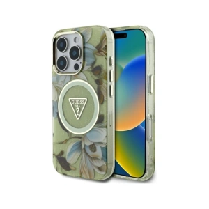 Hurtownia GSM - Guess Glitrové květiny trojúhelníkové tlačítka MagSafe Apple iPhone 16 Pro zelený - GUE4418 - {ean13} - Hurt