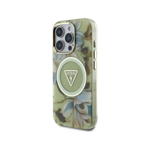 Hurtownia GSM - Guess Glitrové květiny trojúhelníkové tlačítka MagSafe Apple iPhone 16 Pro zelený - GUE4418 - {ean13} - Hurt