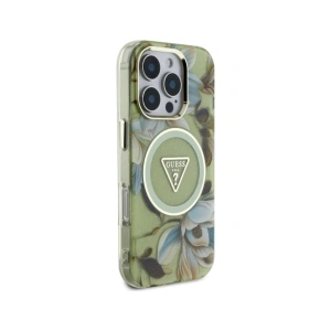 Hurtownia GSM - Guess Glitrové květiny trojúhelníkové tlačítka MagSafe Apple iPhone 16 Pro zelený - GUE4418 - {ean13} - Hurt