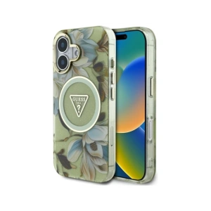 Hurtownia GSM - Guess Flori Strălucitoare Triunghi Butoane MagSafe Apple iPhone 16 verde - GUE4419 - {ean13} - Hurt