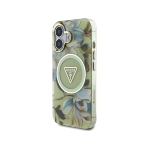 Wholesale Guess Glitter Flowers Triangle Buttons MagSafe Apple iPhone 16 green - GUE4419 - {ean13} - Hurt