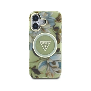 Wholesale Guess Glitter Flowers Triangle Buttons MagSafe Apple iPhone 16 green - GUE4419 - {ean13} - Hurt