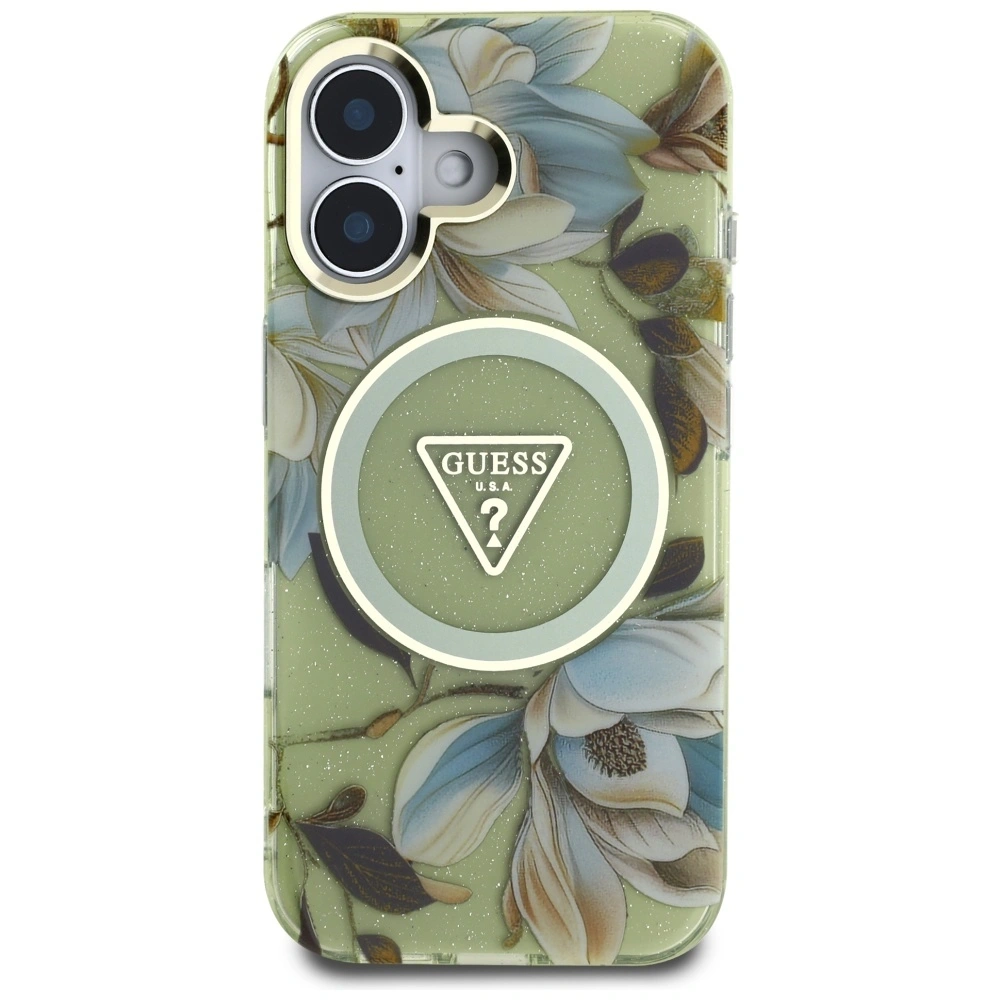 Hurtownia GSM - Guess Flori Strălucitoare Triunghi Butoane MagSafe Apple iPhone 16 verde - GUE4419 - {ean13} - Hurt