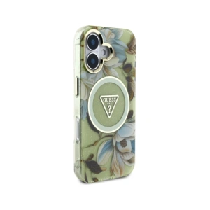 Wholesale Guess Glitter Flowers Triangle Buttons MagSafe Apple iPhone 16 green - GUE4419 - {ean13} - Hurt