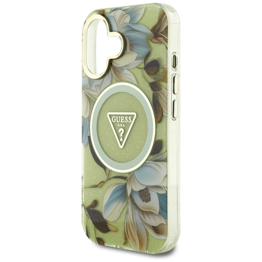 Hurtownia GSM - Guess Flori Strălucitoare Triunghi Butoane MagSafe Apple iPhone 16 verde - GUE4419 - {ean13} - Hurt