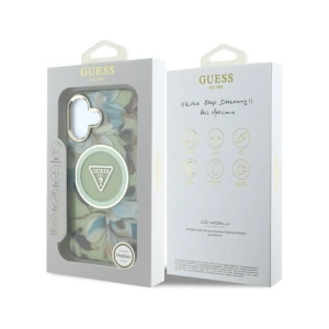 Wholesale Guess Glitter Flowers Triangle Buttons MagSafe Apple iPhone 16 green - GUE4419 - {ean13} - Hurt