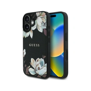 Wholesale Guess Grained Printed Flower Pattern MagSafe Apple iPhone 16 black - GUE4420 - {ean13} - Hurt