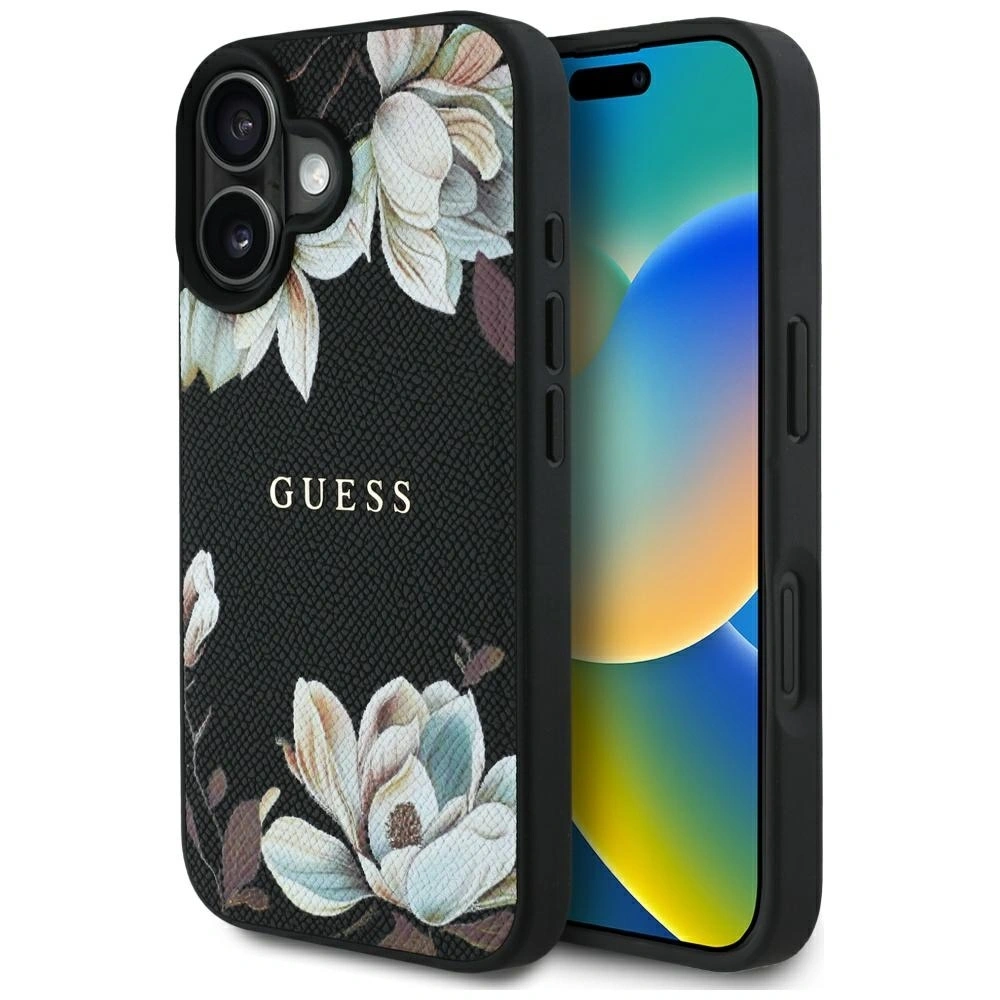 Hurtownia GSM - Etui Guess Grained Printed Flower Pattern MagSafe do Apple iPhone 16 czarny - GUE4420 - {ean13} - Hurt