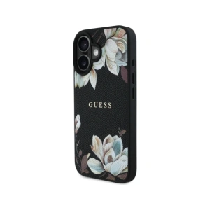 Wholesale Guess Grained Printed Flower Pattern MagSafe Apple iPhone 16 black - GUE4420 - {ean13} - Hurt