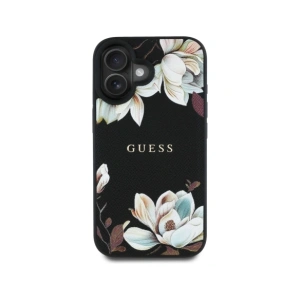 Wholesale Guess Grained Printed Flower Pattern MagSafe Apple iPhone 16 black - GUE4420 - {ean13} - Hurt