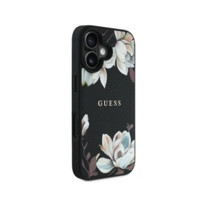 Wholesale Guess Grained Printed Flower Pattern MagSafe Apple iPhone 16 black - GUE4420 - {ean13} - Hurt