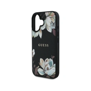 Wholesale Guess Grained Printed Flower Pattern MagSafe Apple iPhone 16 black - GUE4420 - {ean13} - Hurt