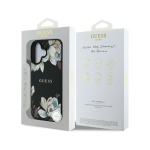 Wholesale Guess Grained Printed Flower Pattern MagSafe Apple iPhone 16 black - GUE4420 - {ean13} - Hurt