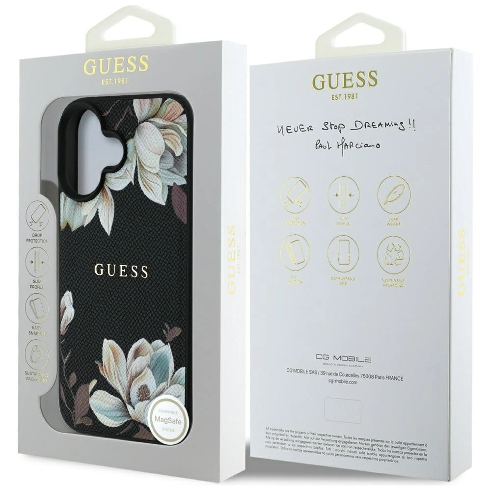 Hurtownia GSM - Etui Guess Grained Printed Flower Pattern MagSafe do Apple iPhone 16 czarny - GUE4420 - {ean13} - Hurt