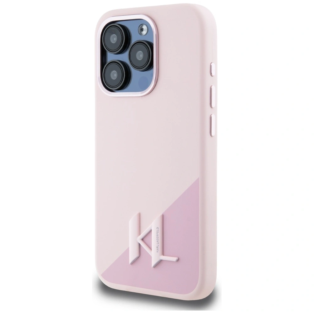 Wholesale Karl Lagerfeld Silicone Shadow Metal Initial MagSafe Apple iPhone 15 Pro pink - KLD21973 - {ean13} - Hurt