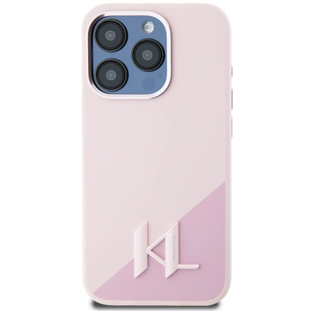 Wholesale Karl Lagerfeld Silicone Shadow Metal Initial MagSafe Apple iPhone 15 Pro pink - KLD21973 - {ean13} - Hurt
