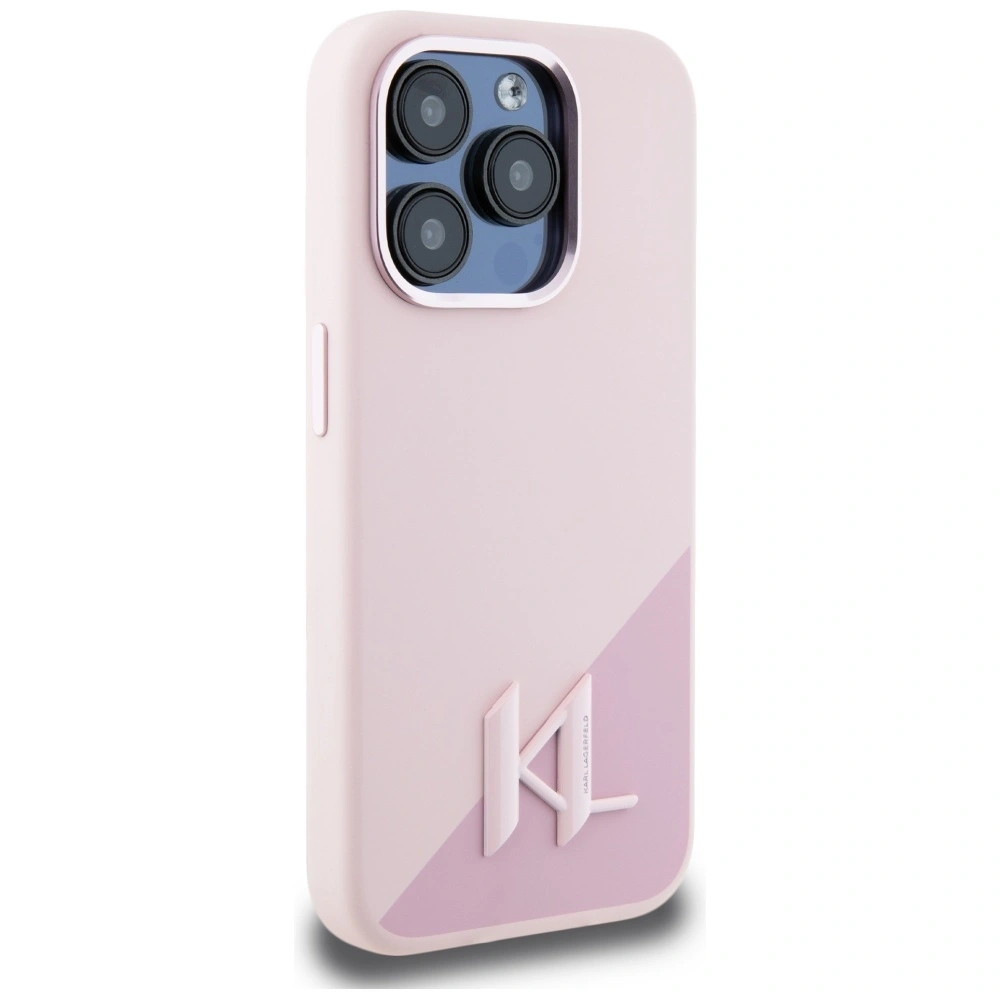 Wholesale Karl Lagerfeld Silicone Shadow Metal Initial MagSafe Apple iPhone 15 Pro pink - KLD21973 - {ean13} - Hurt