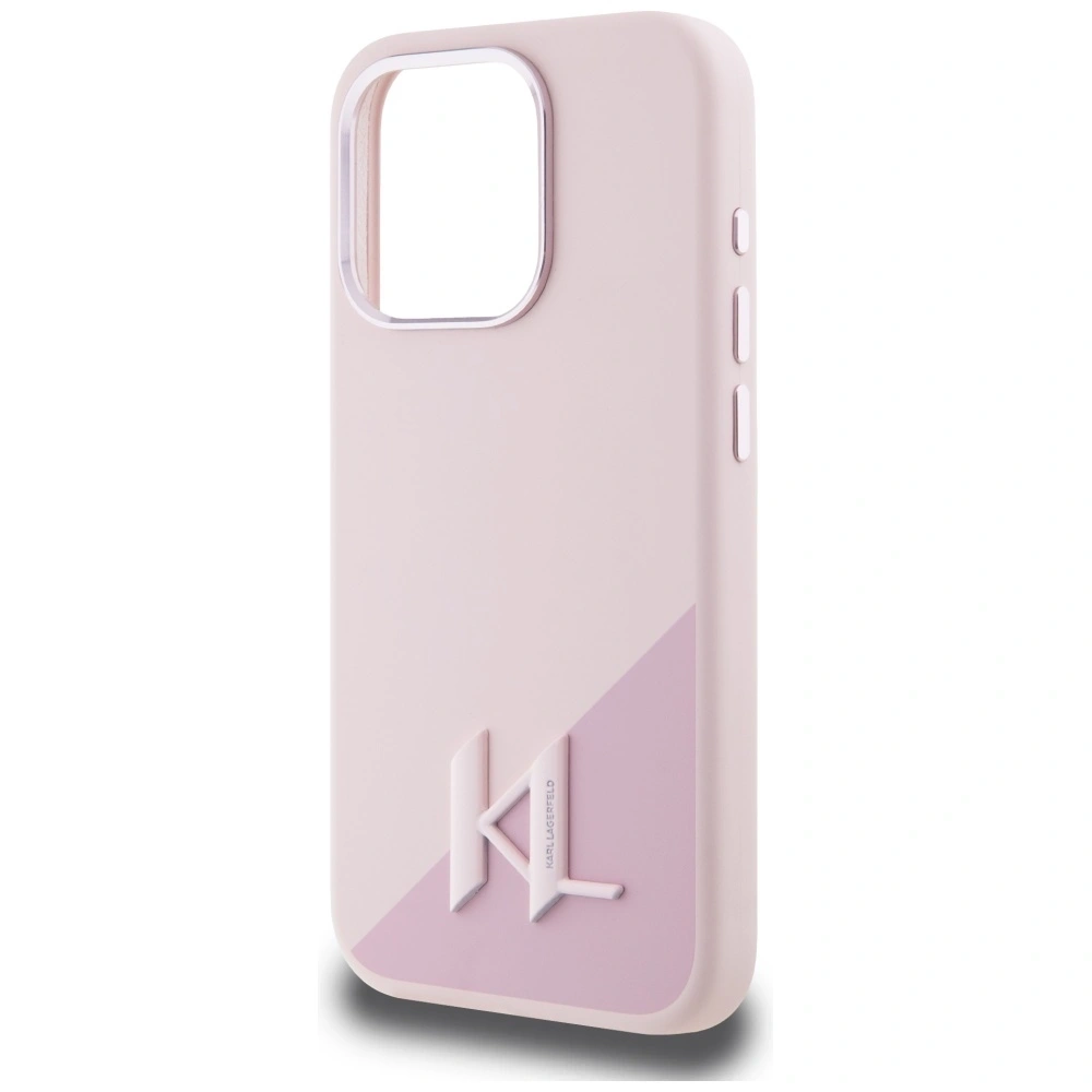 Wholesale Karl Lagerfeld Silicone Shadow Metal Initial MagSafe Apple iPhone 15 Pro pink - KLD21973 - {ean13} - Hurt