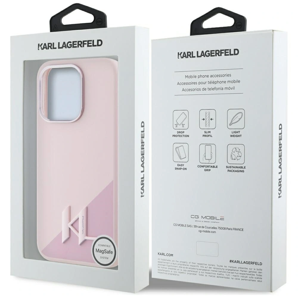 Wholesale Karl Lagerfeld Silicone Shadow Metal Initial MagSafe Apple iPhone 15 Pro pink - KLD21973 - {ean13} - Hurt