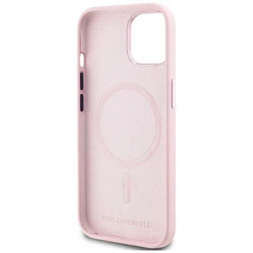 Etui Karl Lagerfeld Silicone Shadow Metal Initial MagSafe do Apple iPhone 15 różowy
