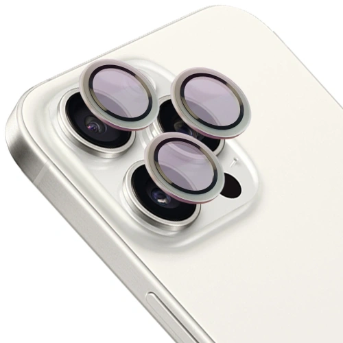 Szkło na aparat z aplikatorem Bizon Glass Snap Lens do Apple iPhone 15 Pro / 15 Pro Max srebrna ramka