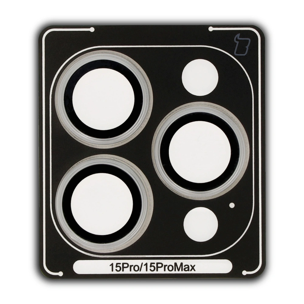 Hurtownia GSM - Szkło na aparat z aplikatorem Bizon Glass Snap Lens do Apple iPhone 15 Pro / 15 Pro Max srebrna ramka - BIZ8673 - {ean13} - Hurt