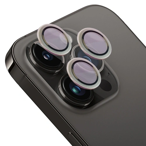 Szkło na aparat z aplikatorem Bizon Glass Snap Lens do Apple iPhone 14 Pro / 14 Pro Max srebrna ramka